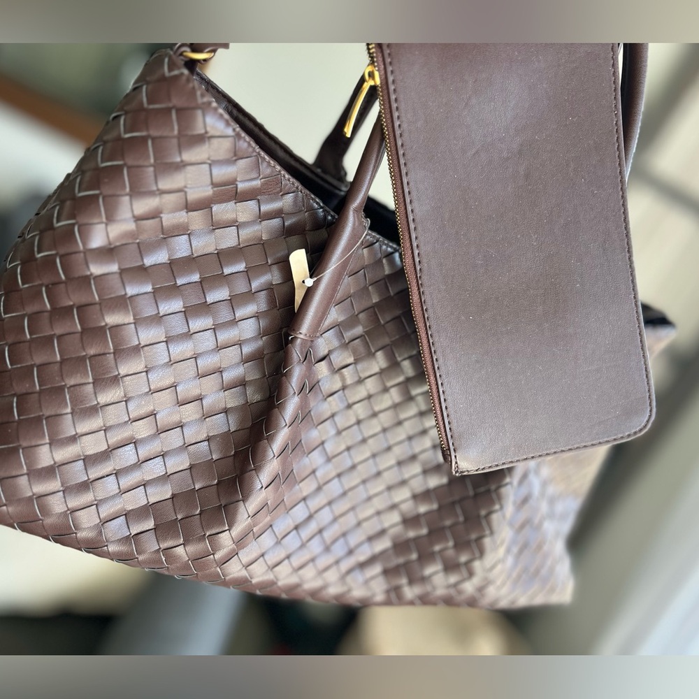 NWOT ANTHROPOLOGIE Woven Faux Leather Tote - Chocolate - Picture 7 of 8